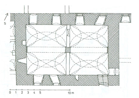 Zámek Pětipsy - plán přízemí dochovaného gotického paláce